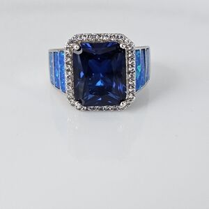 Blue Lab Created Spinel Rhodium Over Sterling Silver Ring. Sz 6! Final P…